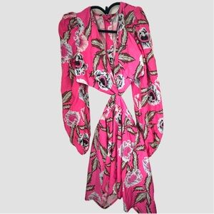 SHEIN Pink and Black Wrap short set with Bishop Sleeves